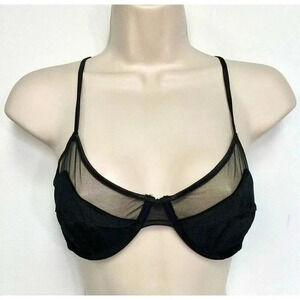 NWT Kendall + Kylie Womens Black Velvet Mesh‎ Underwire Balconette Bra Size 36D